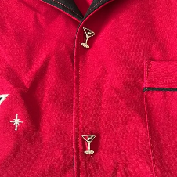 Chochie Casuals Red Bowling Shirt with Martini Embroidery Men’s XL - Picture 3 of 10